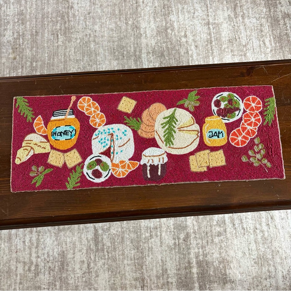 Charcuterie Beaded Short Table Runner ⭐️ Hand Beaded in India - 13"W x 36"L